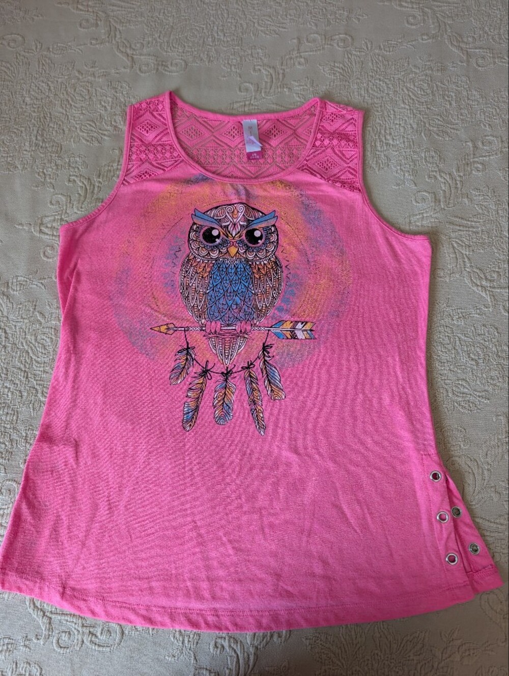 No Boundaries Hot Pink Tank with Colorful Owl Graphic